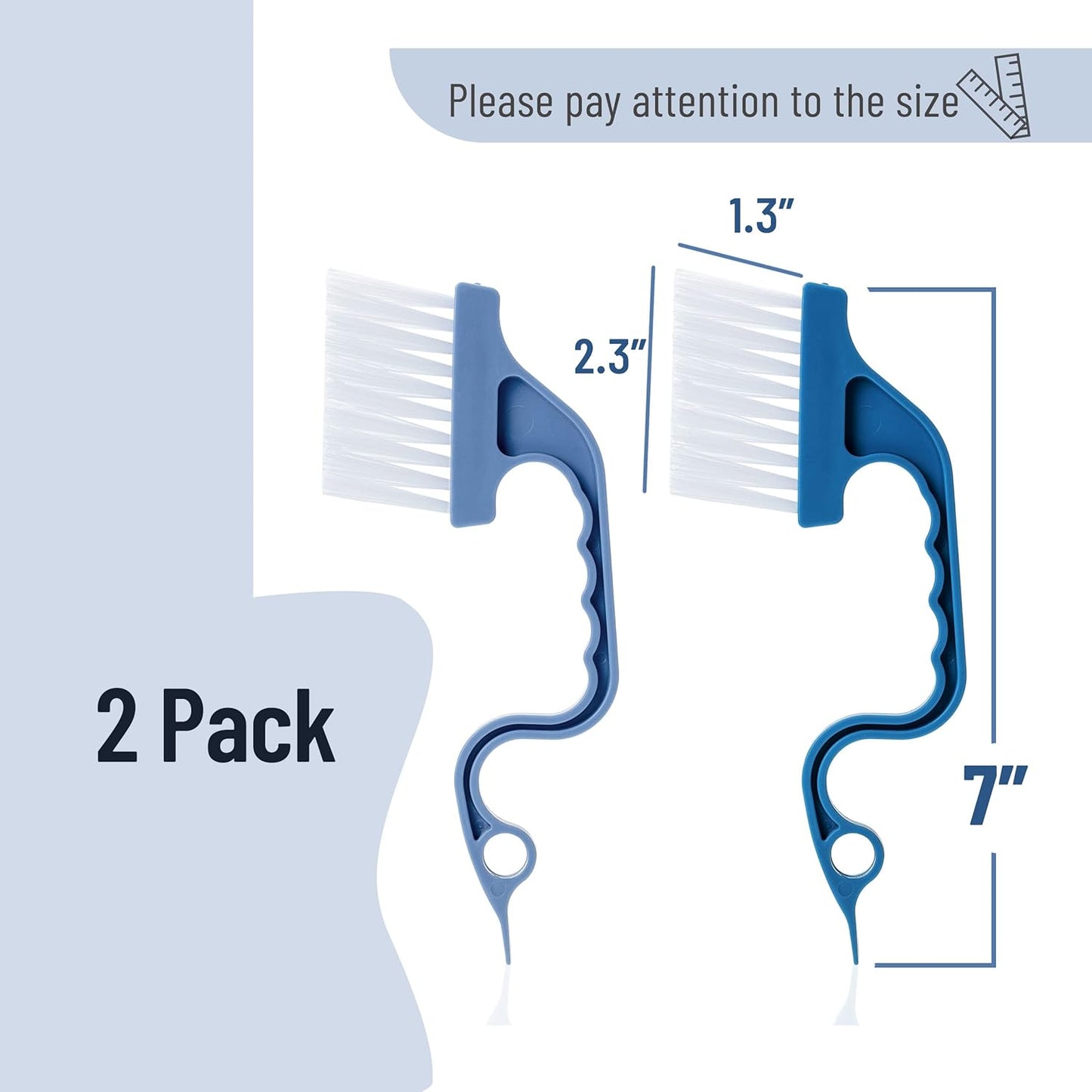 Slick- Window Track Cleaning Brush, 2 Pack, Blue Ergonomic Handle, Built-in Scraper, Multipurpose, Window V1258-DP02-A-1295
