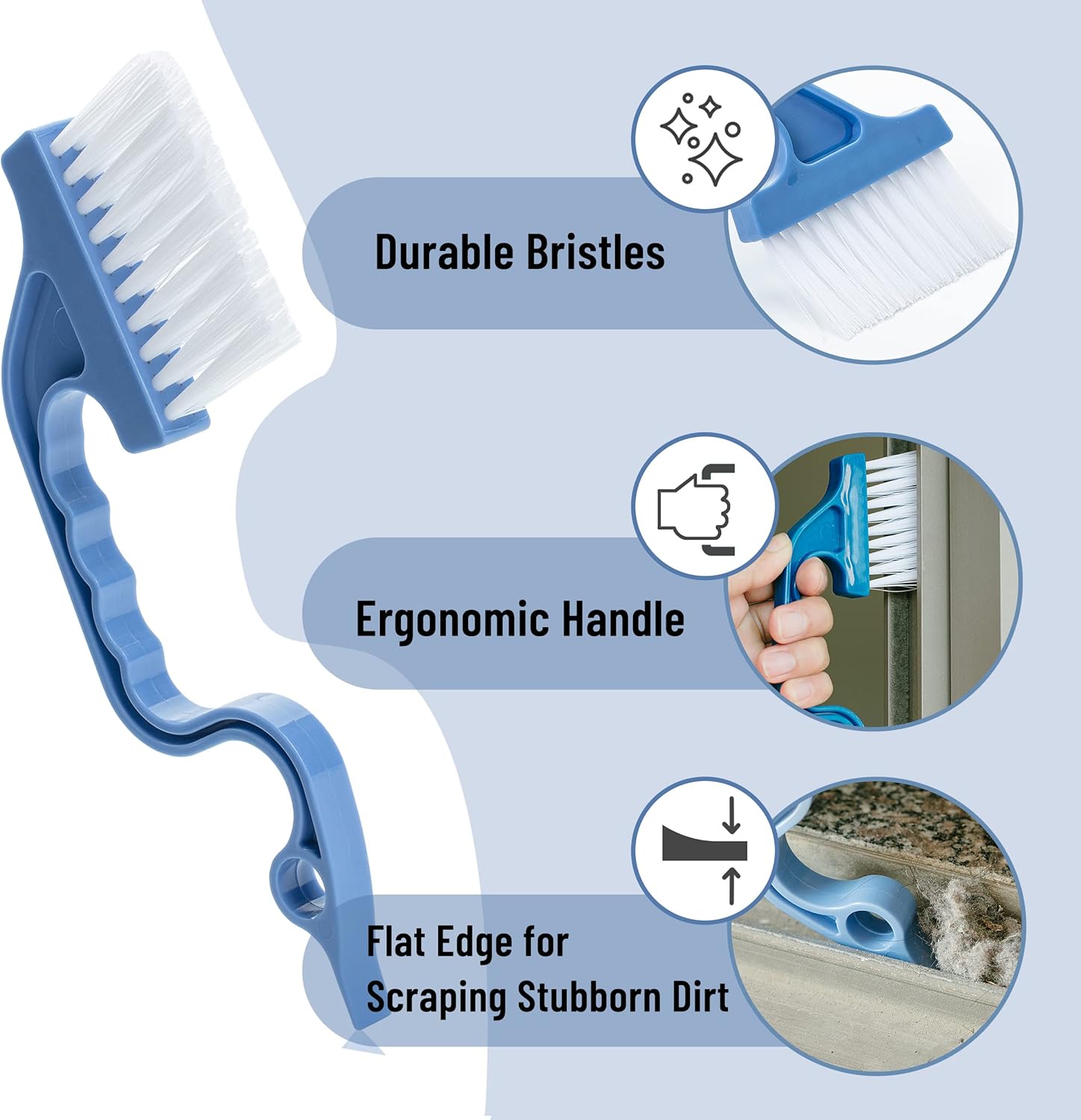 Slick- Window Track Cleaning Brush, 2 Pack, Blue Ergonomic Handle, Built-in Scraper, Multipurpose, Window V1258-DP02-A-1295