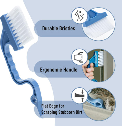 Slick- Window Track Cleaning Brush, 2 Pack, Blue Ergonomic Handle, Built-in Scraper, Multipurpose, Window V1258-DP02-A-1295