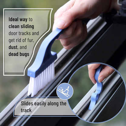 Slick- Window Track Cleaning Brush, 2 Pack, Blue Ergonomic Handle, Built-in Scraper, Multipurpose, Window V1258-DP02-A-1295