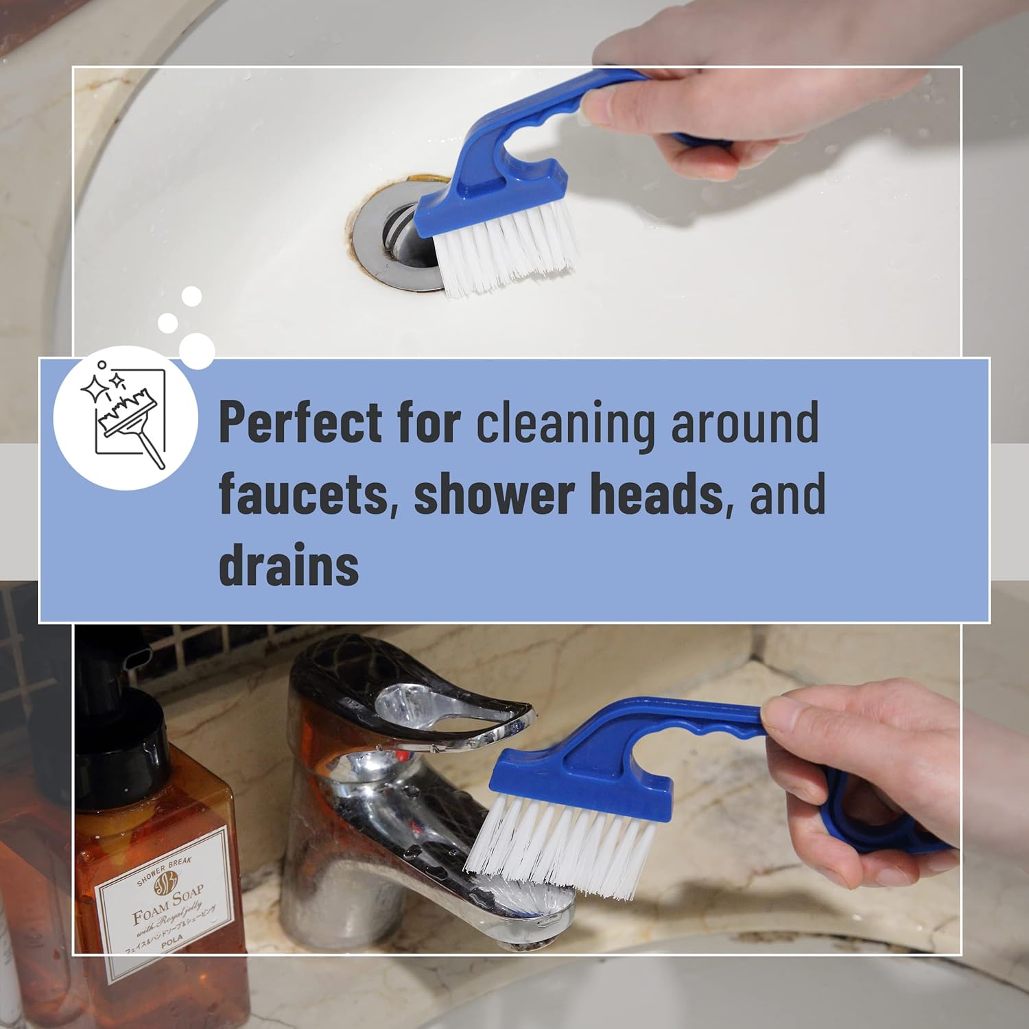Slick- Window Track Cleaning Brush, 2 Pack, Blue Ergonomic Handle, Built-in Scraper, Multipurpose, Window V1258-DP02-A-1295