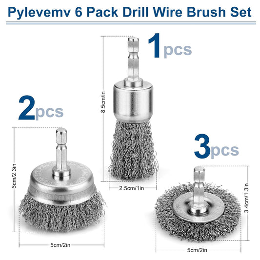 6Pcs Professional Wire Wheel, Carbon Steel Wire Brush for Drill, Drill Cup Brush for Cleaning Rust, Wire V1258-DP02-A-1297
