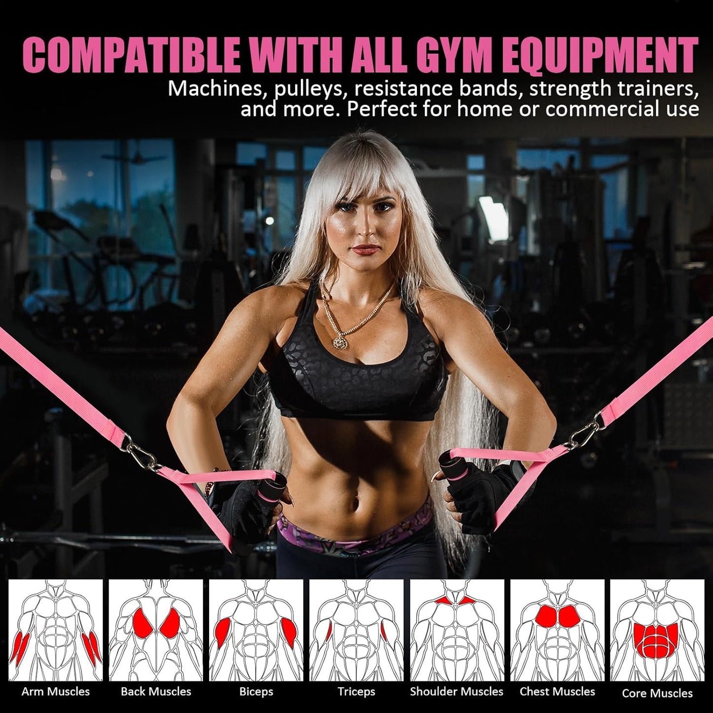 2 Pack Upgraded Exercise Handles, Gym Handle Equipment for Cable Machine Attachments, Strength Training V1258-DP02-A-1302