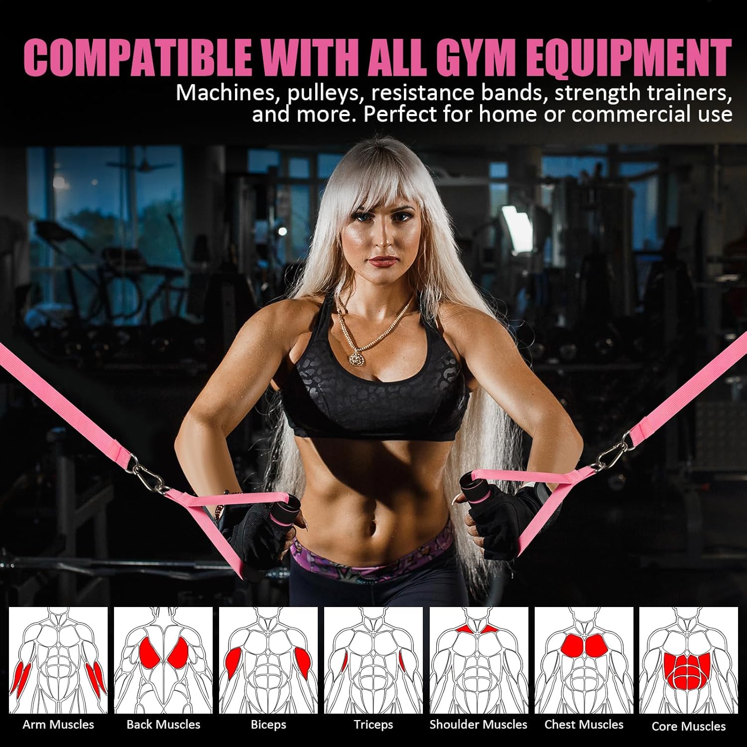2 Pack Upgraded Exercise Handles, Gym Handle Equipment for Cable Machine Attachments, Strength Training V1258-DP02-A-1302