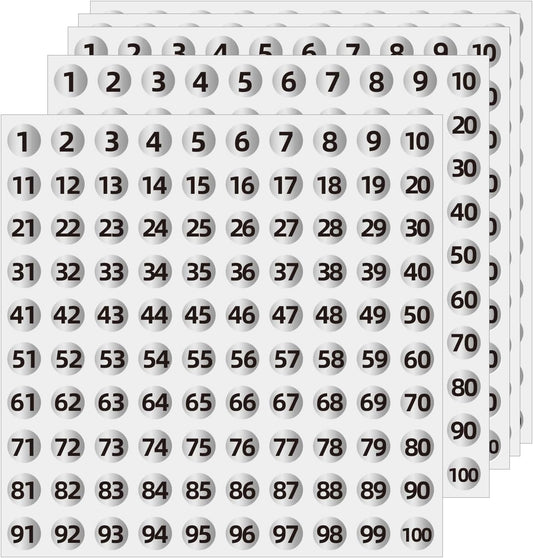 Silver Consecutive Number Stickers 1 to 100, 0.4 inch Round Small Number Stickers Labels for Inventory, V1258-DP02-A-1304