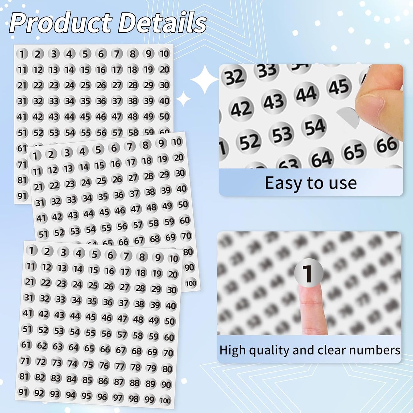 Silver Consecutive Number Stickers 1 to 100, 0.4 inch Round Small Number Stickers Labels for Inventory, V1258-DP02-A-1304