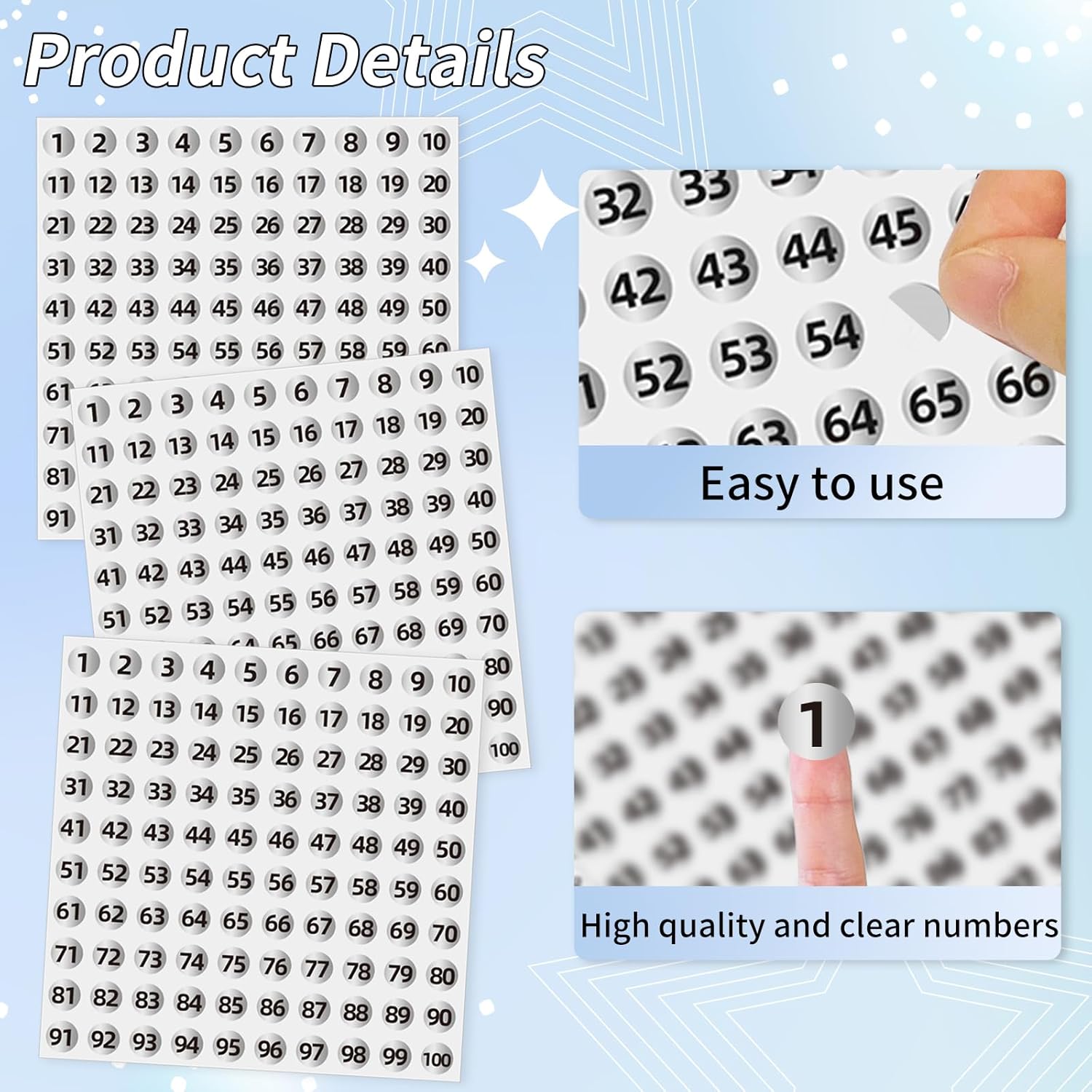 Silver Consecutive Number Stickers 1 to 100, 0.4 inch Round Small Number Stickers Labels for Inventory, V1258-DP02-A-1304