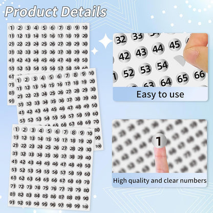 Silver Consecutive Number Stickers 1 to 100, 0.4 inch Round Small Number Stickers Labels for Inventory, V1258-DP02-A-1304