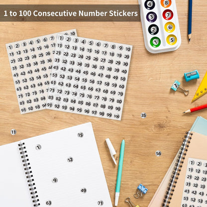 Silver Consecutive Number Stickers 1 to 100, 0.4 inch Round Small Number Stickers Labels for Inventory, V1258-DP02-A-1304