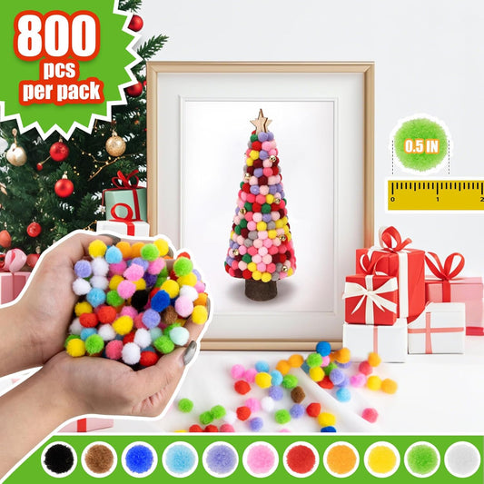 800 Pcs Small Pom Poms for Crafts - Craft Pompoms Balls,pompones para llaveros,Assorted Bright Color Bulk V1258-DP02-A-1305