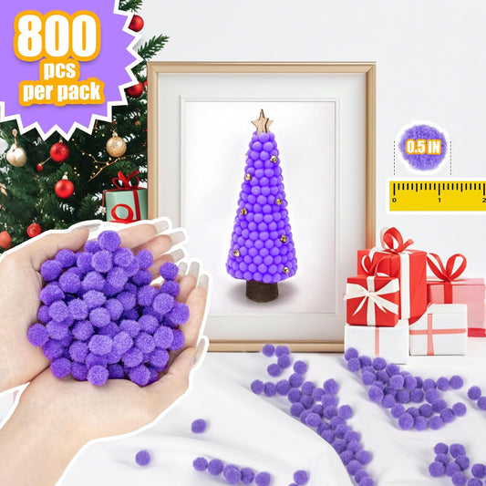 Pom Poms for Crafts - Mini Bulk Purple Pom Poms, 0.5 Inch Small Pom Balls 800 PCS, Soft Fluffy Fuzzy Craft V1258-DP02-A-1308