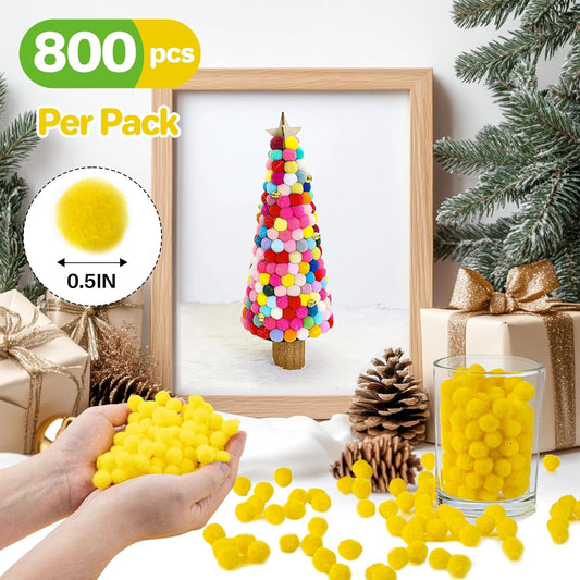 Bright Yellow Pom Poms - 800pcs Soft Fluffy Balls pompones para llaveros for DIY Projects,Crafts,Party Decor, V1258-DP02-A-1309