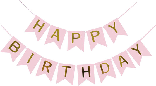 Happy Birthday Banner Pink Birthday Signs Party Supplies Garland Decorations Nursery Hanging Decor (Soft Pink) V1258-DP02-A-1313