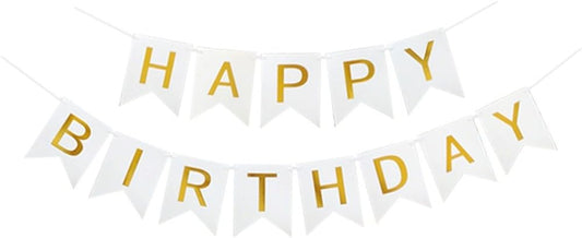 Happy Birthday Banner Birthday Party Supplies Garland Decorations Birthday Signs Nursery Hanging Decor (White) V1258-DP02-A-1314