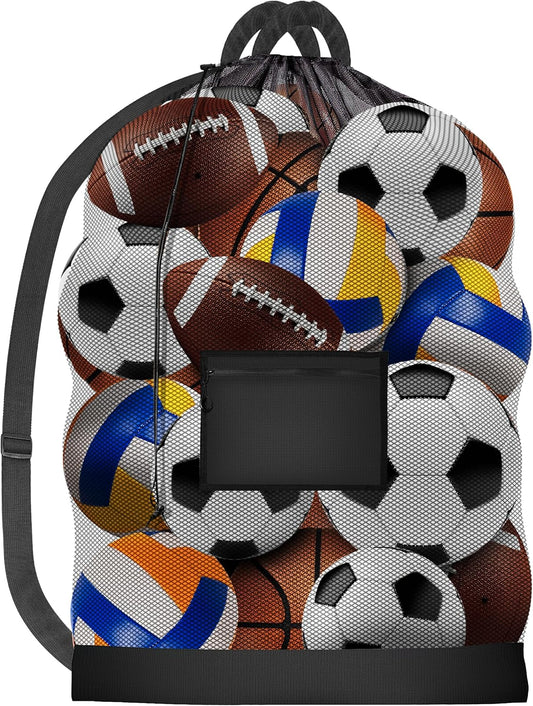 Mesh Ball Bag - Up to 15 Balls Large Capacity Sports Equipment Bag Carrier with Adjustable Strap and V1258-DP02-A-1321