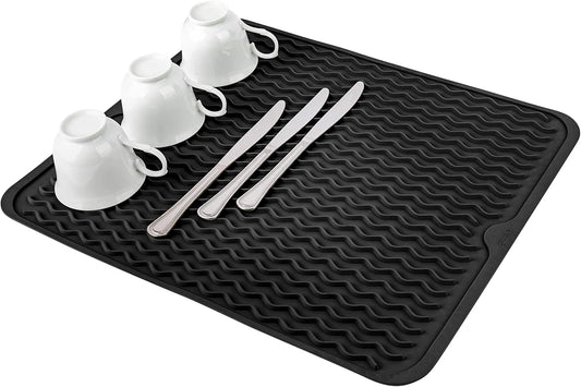 Silicone Dish Drying Mat - Drain Hole, Non-Slip, Heat Resistant, Foldable. Great for Dishes, Kitchen Sink, V1258-DP02-A-1322
