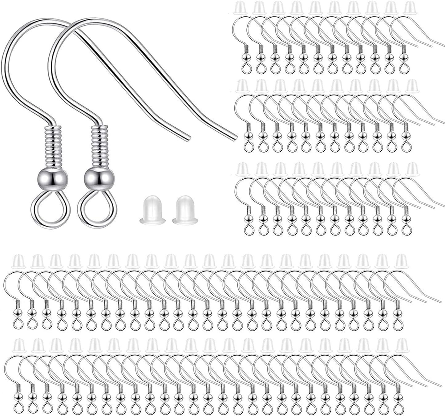 Fish Hook Earring Hooks 150pcs Earring Findings with Backs for Ear Wire Supplies Ear Post Making DIY (150pcs V1258-DP02-A-133