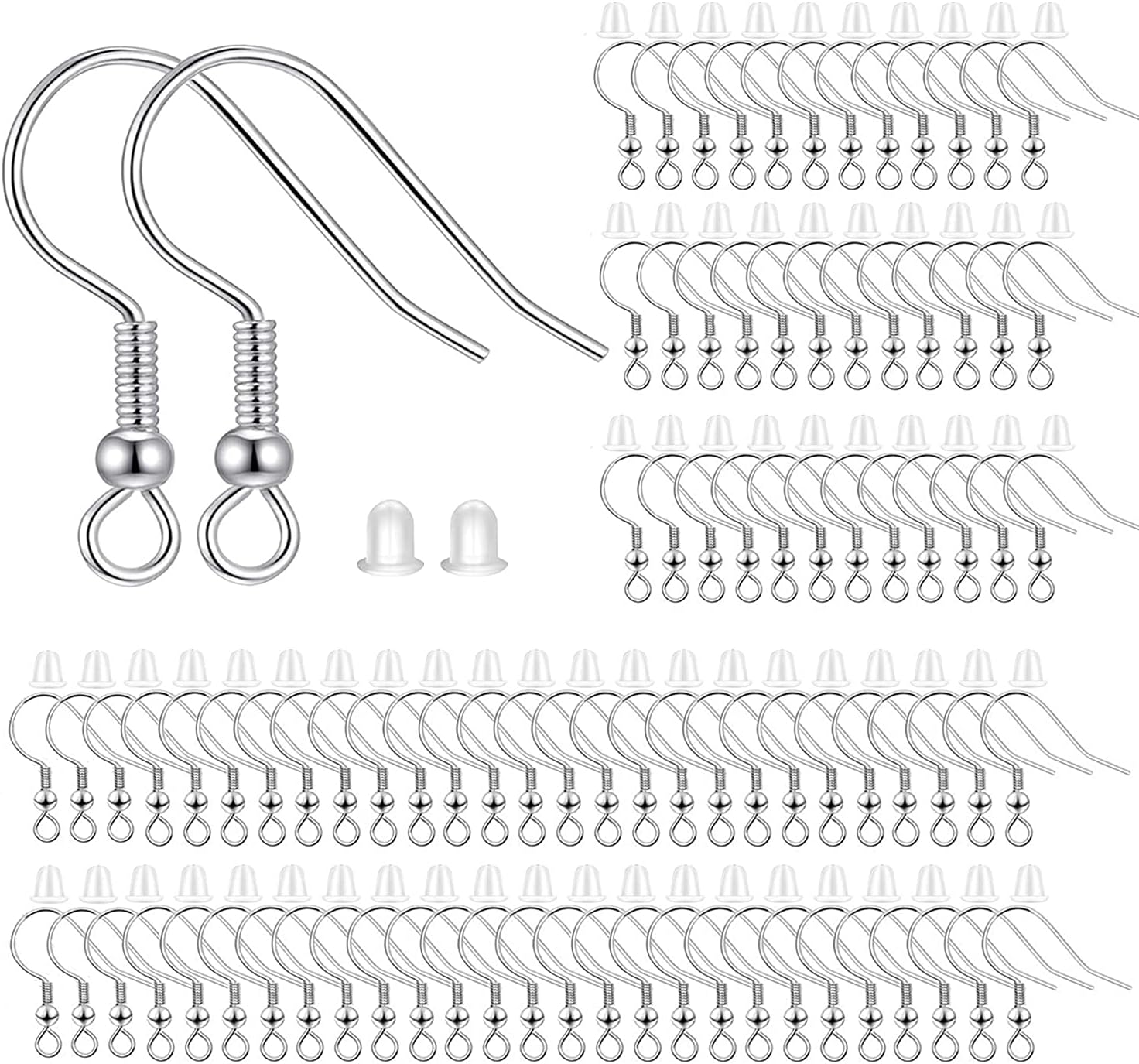 Fish Hook Earring Hooks 150pcs Earring Findings with Backs for Ear Wire Supplies Ear Post Making DIY (150pcs V1258-DP02-A-133