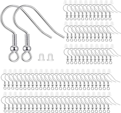 Fish Hook Earring Hooks 150pcs Earring Findings with Backs for Ear Wire Supplies Ear Post Making DIY (150pcs V1258-DP02-A-133