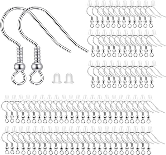 Fish Hook Earring Hooks 150pcs Earring Findings with Backs for Ear Wire Supplies Ear Post Making DIY (150pcs V1258-DP02-A-133