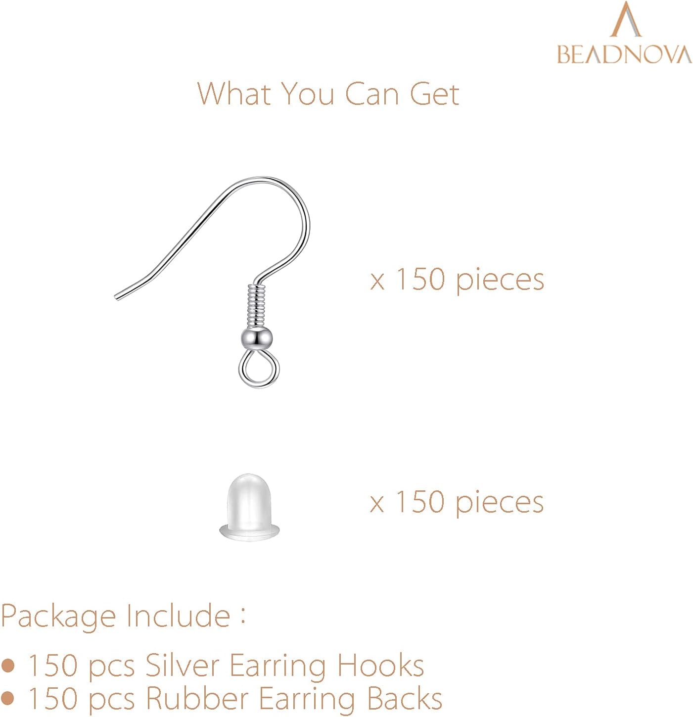 Fish Hook Earring Hooks 150pcs Earring Findings with Backs for Ear Wire Supplies Ear Post Making DIY (150pcs V1258-DP02-A-133