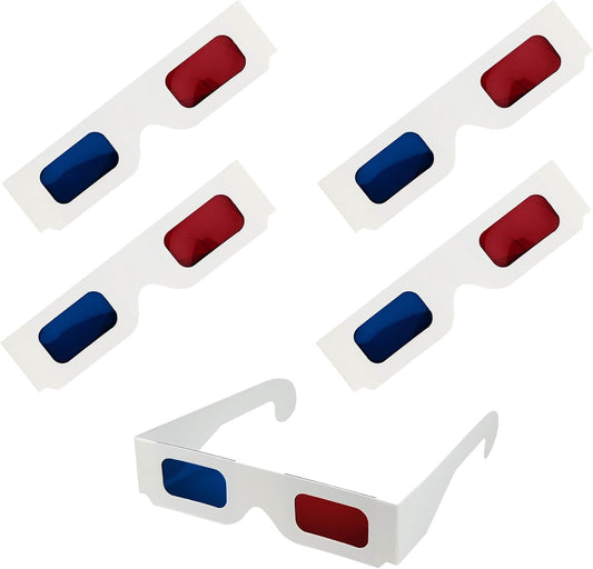 5 Pcs 3D Paper Glasses, Red and Blue Anaglyph Cardboard Glasses with White Frame for Movies, TV, and Films V1258-DP02-A-1357