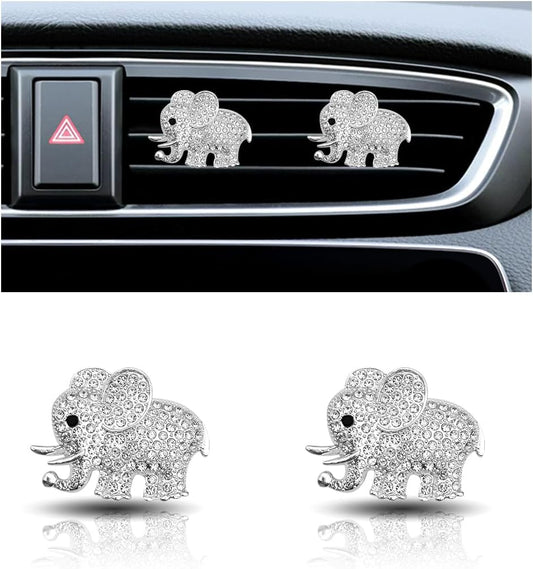 2PCS Crystal Diamond Car Air Vent Clip, Elephant Bling Charms Crystal Car Air Outlet Clip, Bling Car Interior V1258-DP02-A-1403