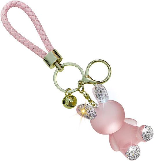 Cute Diamond Rabbit Keychain for Car Keys - Bling Resin Rabbit Key Ring Bag Charm - Crystal Rhinestone Car V1258-DP02-A-1415