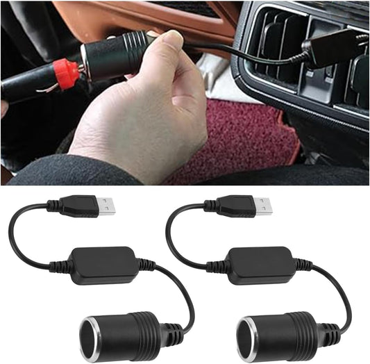 2PCS Car Cigarette Lighter Socket, USB A Male to 12V Cigarette Lighter Female Power Converter, Auto Cigarette V1258-DP02-A-1423