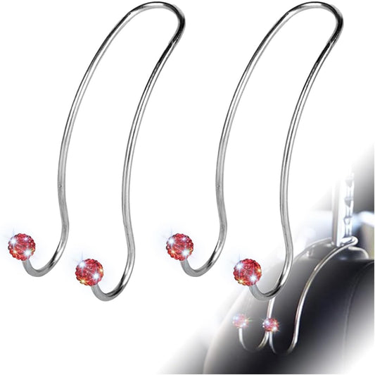 2PCS Bling Auto Purse Hook, Crystal Rhinestone Car Hangers Organizer, Strong Car Seat Headrest Hooks for V1258-DP02-A-1433