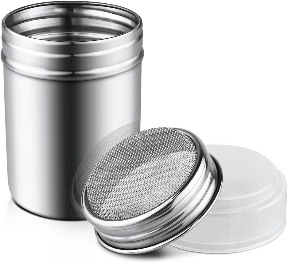 1Pcs Stainless Steel Powder Sugar Shaker Duster with Lid, Fine Mesh Shaker Powder Cans for baking soda Cocoa V1258-DP02-A-1443