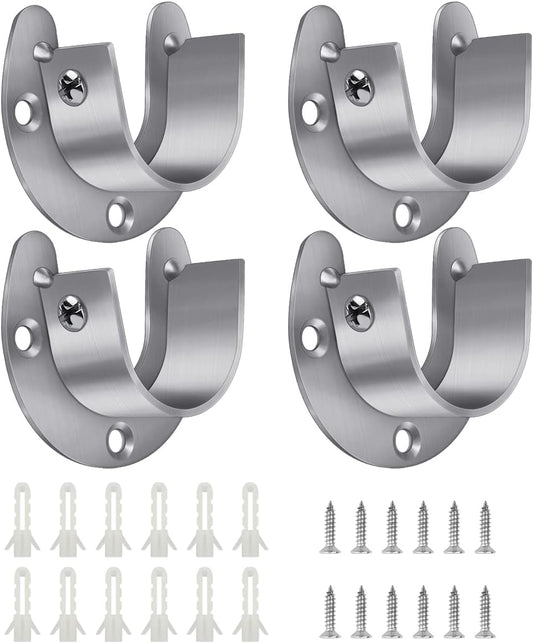 4 Packs Stainless Steel Wardrobe Bracket U-Shaped Rod Socket Flange 1-1/4" Diameter Heavy Duty Closet Rod V1258-DP02-A-1449