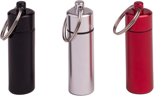 Pill Holder Keychain Medicine Container Small Portable Pill Case Aluminium Fob Carrier with Medicine (3pcs, 3 V1258-DP02-A-148