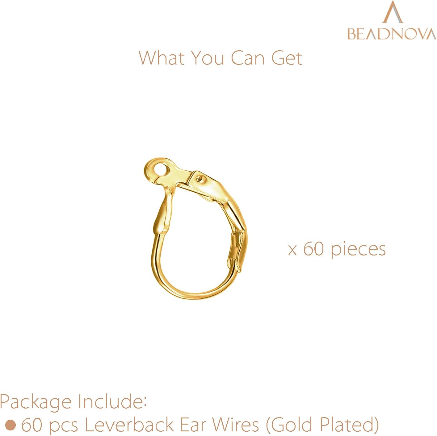 Leverback Earring Hooks 60pcs French Ear Wire Lever Back Earwire for Jewelry Making Crafting (Gold) V1258-DP02-A-149