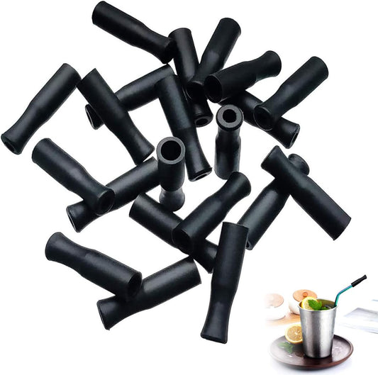 21Pcs Reusable Silicone Straw Tips, Stainless Straw Tips, Black Food Grade Straws Tips Covers Fit for 6mm V1258-DP02-A-1502