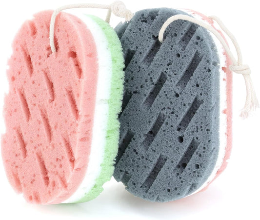 2 Pcs Bath Sponge, Deep Cleansing Body Loofah Sponge for Women Men, Large Size 3 Colors Foam Loofah for V1258-DP02-A-1521