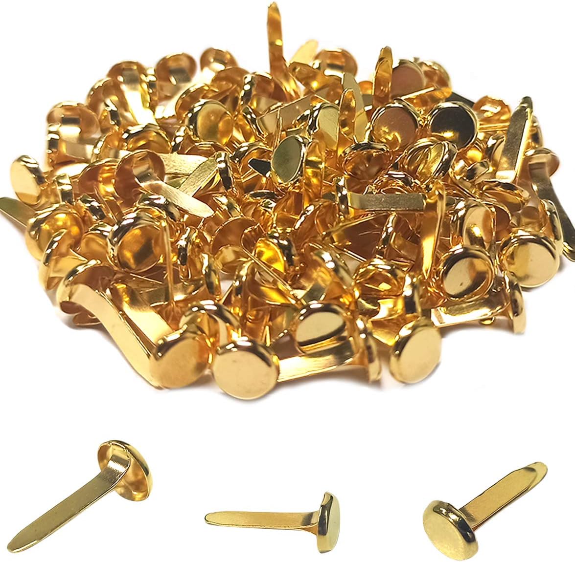 100 Pcs Brass Paper Fasteners, 8x17mm Plated Mini Brads for Scrapbooking Crafts DIY Projects (Gold) V1258-DP02-A-1523