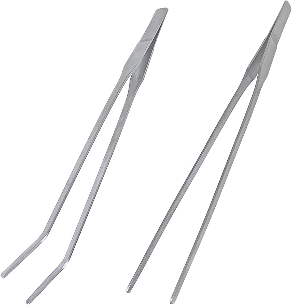 2 Pcs Feeding Tongs, Aquarium Tweezers Stainless Steel Straight and Curved Tweezers Set 27cm/10.6 inches V1258-DP02-A-1530