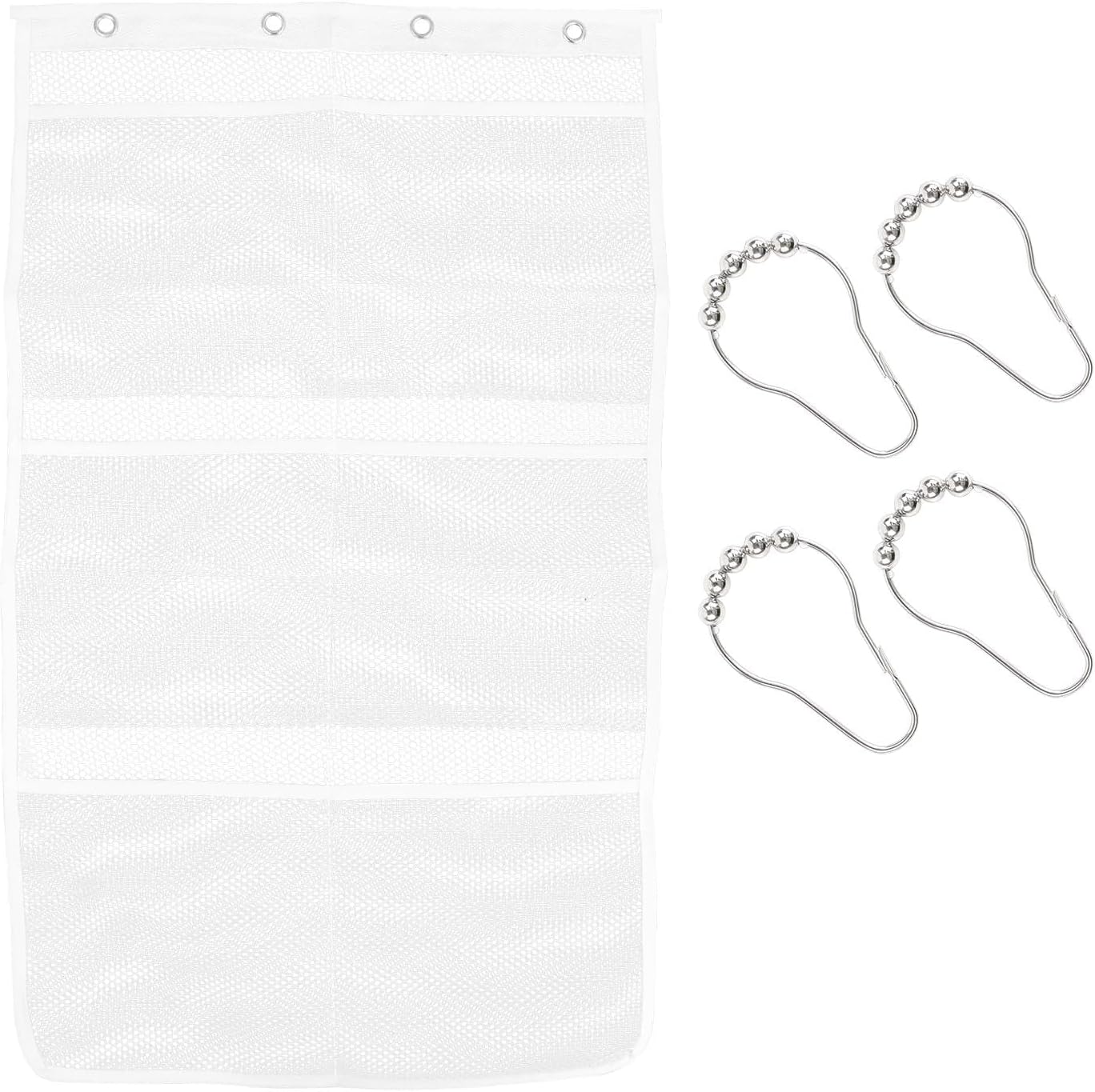 Shower Organizer, 23.6x13 inch Mesh Shower Caddy with 4 Metal Loop Hook, 6 Pockets Hanging Organizer to Hold V1258-DP02-A-1543