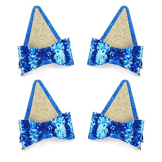 2 Pairs Blue Ears Hair Clips with Bows Glitter Hair Barrettes for Theme Party Supplies Cosplay Halloween V1258-DP02-A-1544