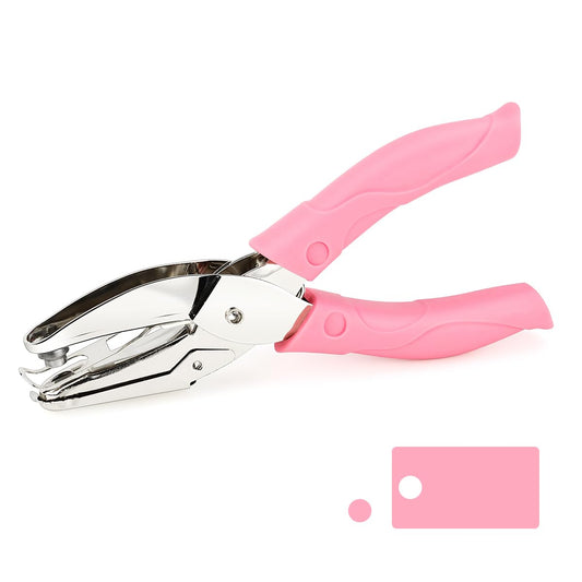Handheld Hole Paper Punch Puncher for Craft Paper Tags Clothing Ticket DIY Scrapbook Tool, with Pink Soft V1258-DP02-A-1554
