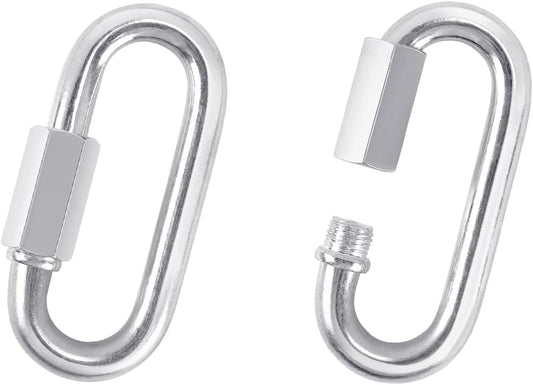2 Pack M6 D-Shape Silver Stainless Steel Screw Lock Carabiner, Chain Hooks for Outdoor Traveling Equipment, V1258-DP02-A-1557