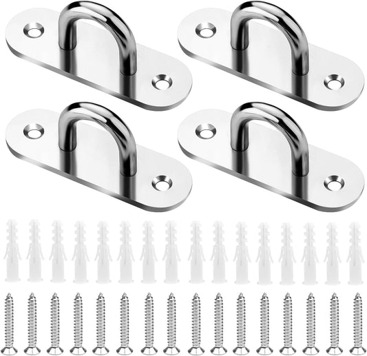 4 Pcs 3.1 Inch 304 Stainless Steel Pad Eye Plate with Screws - Marine Hardware Hooks for Rope - Pad Eye Hook V1258-DP02-A-1607