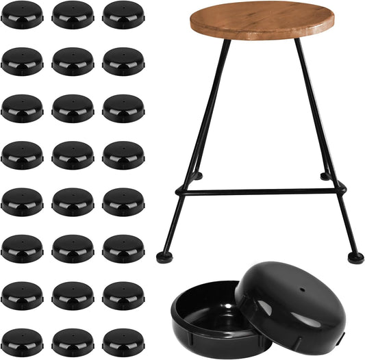 24-Pack Wrought Iron Patio Chair Leg Caps for Metal Chairs, 1-1/2 Inch Round Black Plastic Outdoor Furniture V1258-DP02-A-1611