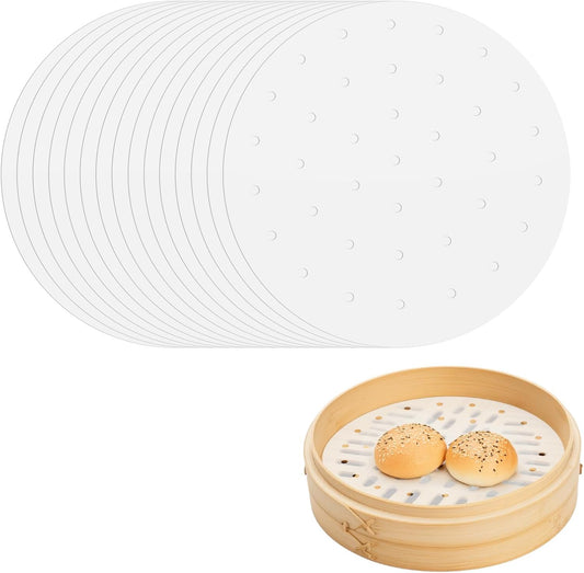 100 Pcs Bamboo Steamer Liner - 10" Round Steam Paper With Holes, White Anti-Stick Steamer Paper for Dumplings V1258-DP02-A-1615