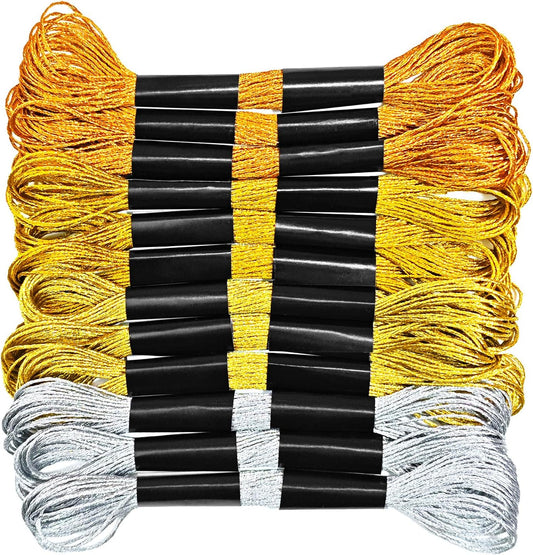 12 Skeins Metallic Embroidery Floss, Gold and Silver Embroidery Thread, Multi-Purpose Cross Stitch Thread for V1258-DP02-A-1625