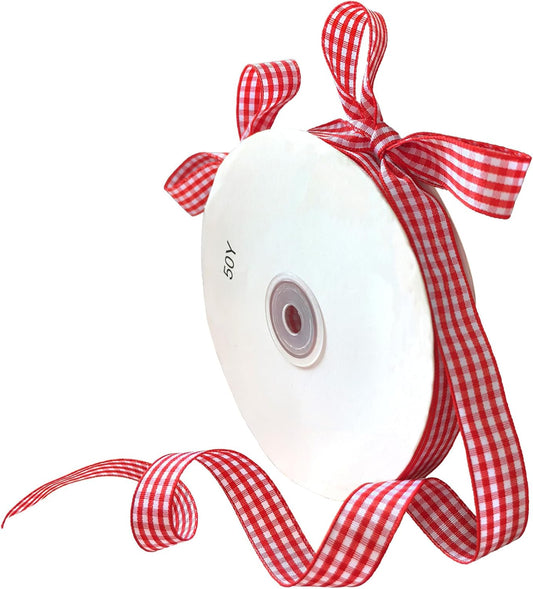 Red Gingham Ribbon 5/8in x50 Yards, Red and White Checkered Buffalo Plaid Ribbon for Easter Day Gift V1258-DP02-A-1630