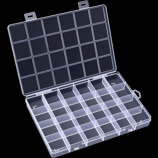 24 Grids Clear Plastic Organizer Box, Compartment Craft Storage Bead Organizer, Fixed Dividers Jewelry V1258-DP02-A-1639