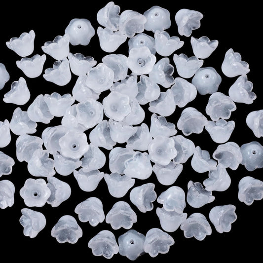 80pcs White Glass Trumpet Flower Beads, Bellflower Caps Flower Beads for Jewelry Making, Gradient Floral V1258-DP02-A-1640