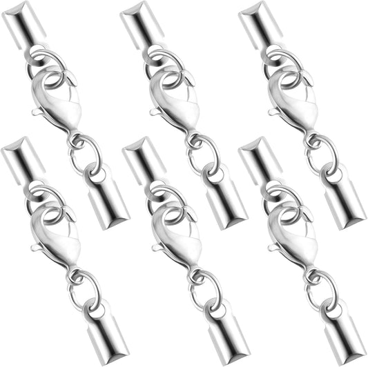 6pcs Cord End Caps with Lobster Clasp, 4mm Leather Cord Ends Jewelry Clasps, Brass Barrel Terminators Leather V1258-DP02-A-1643